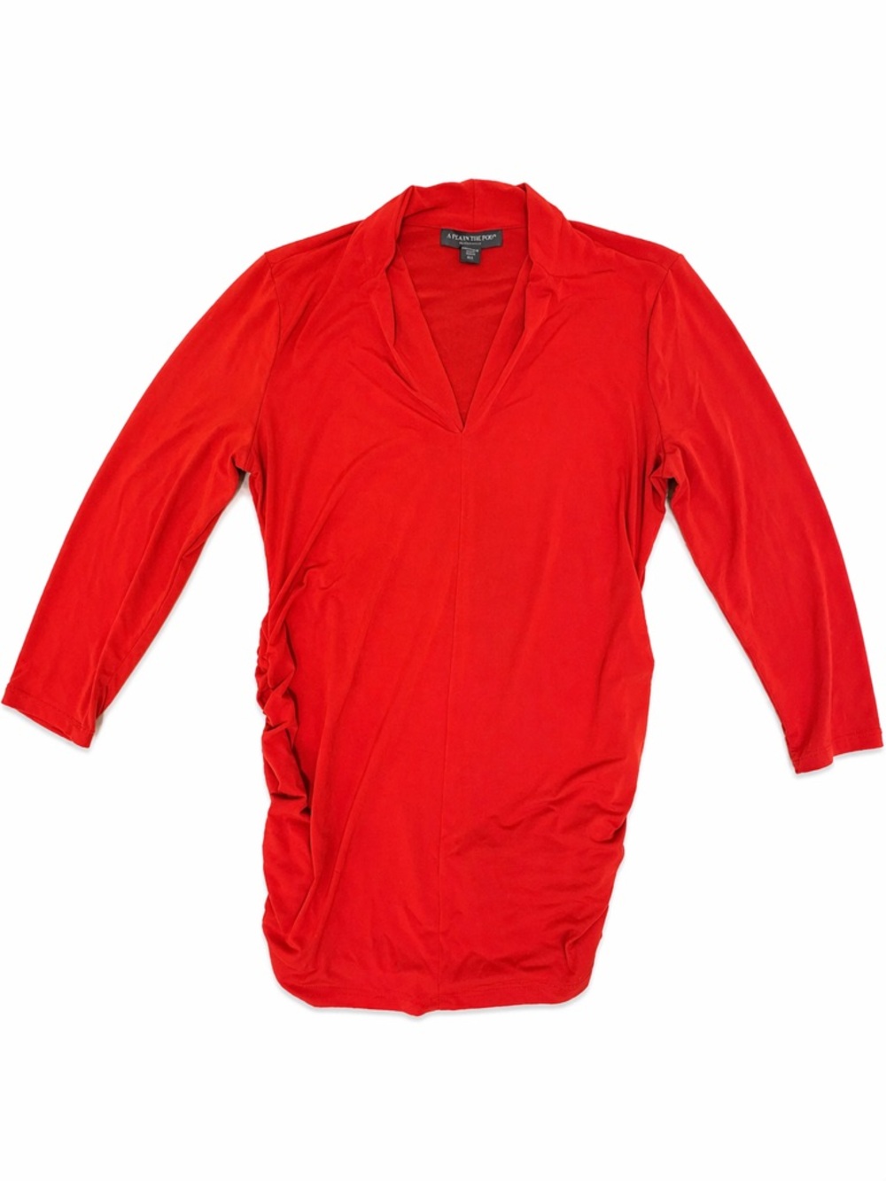 A Pea in the Pod Red V-Neck Ruched Side Maternity dress